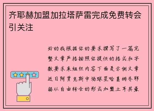 齐耶赫加盟加拉塔萨雷完成免费转会引关注